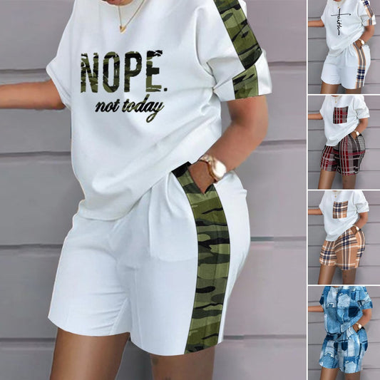 😍 【Top + spodenki】 Damskie, letnie modne bluzki z okrągłym dekoltem i luźne szorty