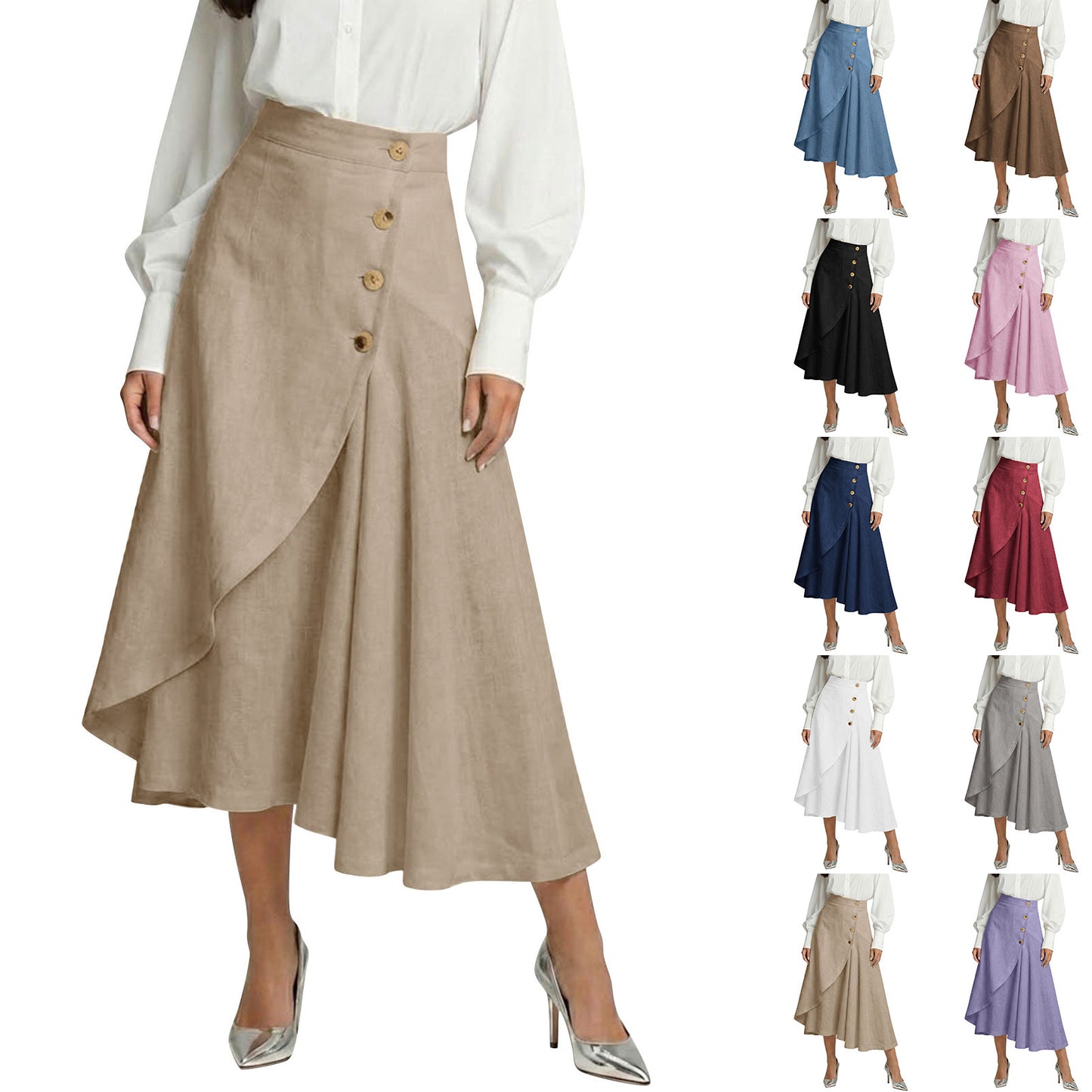 【S-3XL】Nueva falda midi elegante plisada de talle alto de algodón y lino, nueva colección 2026