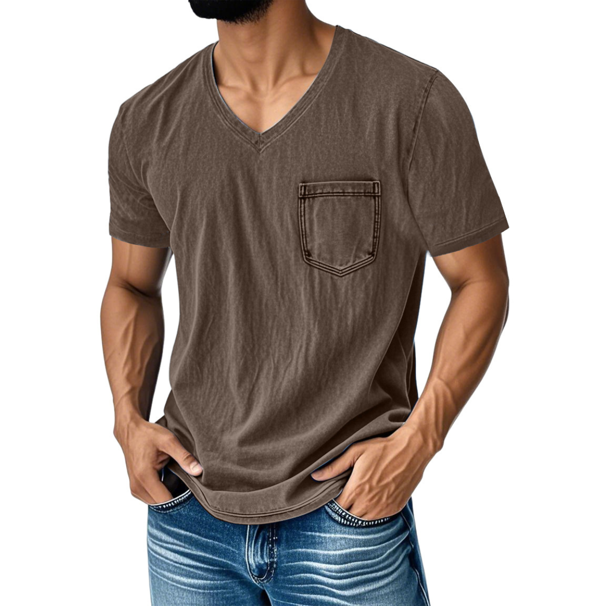 👔 50% kedvezmény 🔥 [40–120 kg] Férfi laza, bő szabású farmer póló — V-nyakú, rövid ujjú ✅ Utánvétes fizetés lehetséges ✅ Vásároljon 2-t, és 30% kedvezményt kap