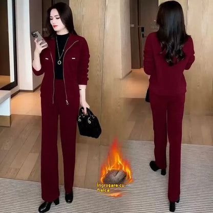 🔴【Nowe rabaty na produkty】💥【M-4XL】Damski garnitur casual z pogrubionym aksamitem (kurtka + spodnie)