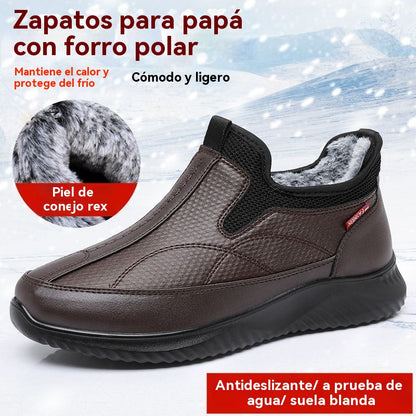 🔥【39-44】🔥Botas gruesas de invierno, forro de algodón y forro polar, cálidas, impermeables, antideslizantes, suela suave, ligeras y cómodas, ideales para hombres de mediana edad y mayores.