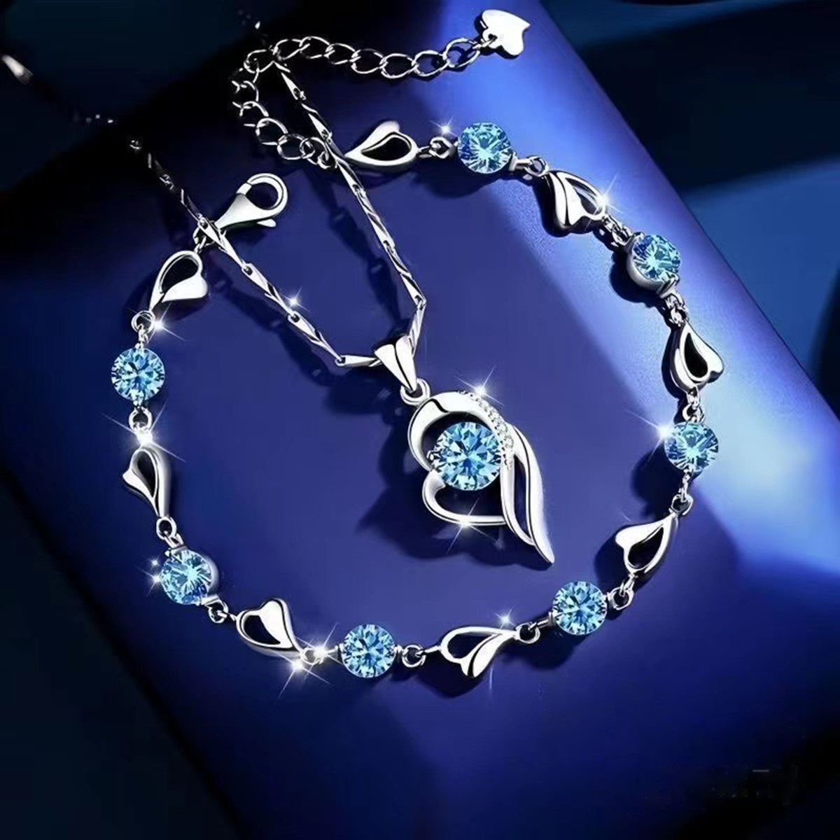 ✨【💝Vegyél 1-et, kapsz 1-et ingyen，2 Karkötő+2 nyaklánc】💎💎925 ezüst karkötő és nyaklánc szett óceáni szív motívummal