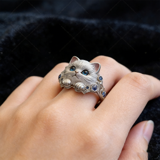 🎁😍🎁😍Dva kusy za pouhých 550 Kč — Jednoduchý a elegantní prsten s kotětem ze sterlingového stříbra 925 s diamanty