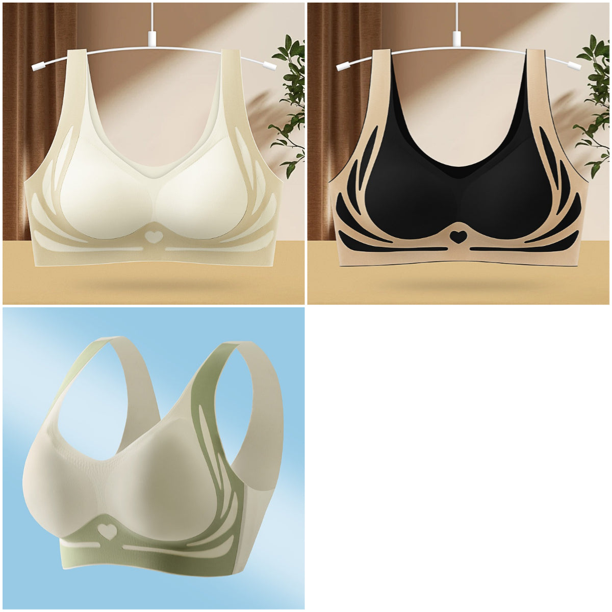 😍【Compra uno y llévate otro gratis】【Paquete de 3】Sujetador de una pieza sin aros para mujer ❤️【40-85 kg】