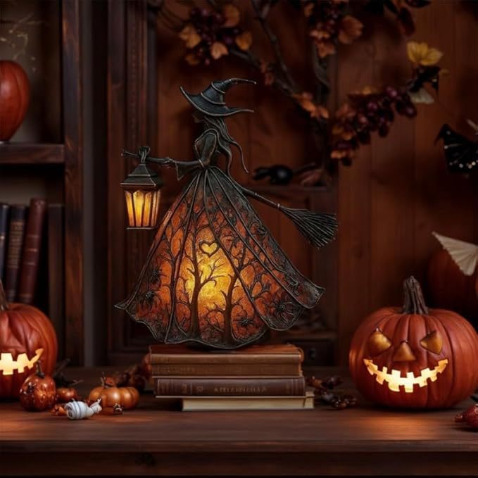 🧙‍‍♀️Lámpara de bruja de Halloween, decoración de linterna gótica aterradora, figura decorativa única para lámpara de mesa, luz de noche con patas, adecuada para el hogar, porche, oficina, decoración de fiesta, se puede usar como Halloween y regalo.