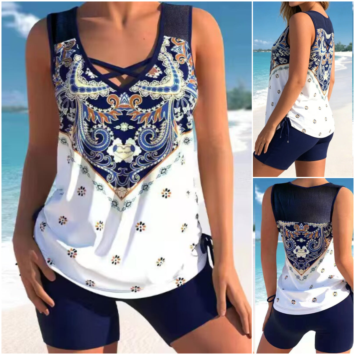 🔥【Zadnji dan - 50% popust!】【S-5XL】🩱 Modne dvodelne kopalke s hitrim sušenjem in potiskom - udobne in elegantne, popolna izbira za poletje 🌊🌴