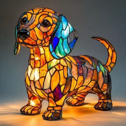 🐕🐱Kreatywna lampka stołowa w kształcie kota i psa, retro lampka nocna z delikatnym światłem, wykonana z kolorowej żywicy