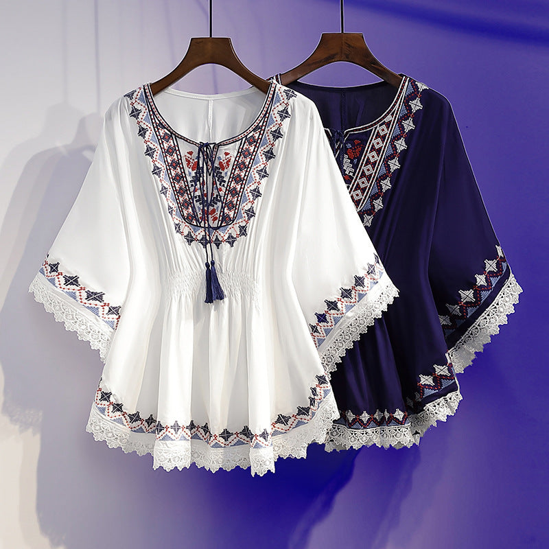 [S~5XL] Női nagy méretű hímzéses felső új nyári felsők