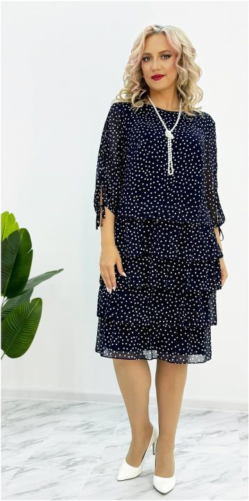 🥰【S-5XL】 Nové elegantné voľné bodkované šaty 