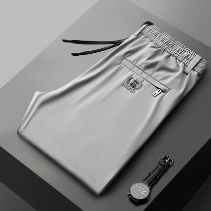 ❄️👖【Kupte 1 a získejte 1 zdarma ✨】【M–5XL】Letní tenké pánské rovné kalhoty z ledového hedvábí ✅ Vysoká elasticita ✅ Prodyšné a rychleschnoucí