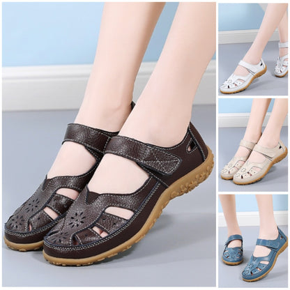 👡【Velikosti 36-42】Ženski elegantni in udobni ravni ortopedski sandali, izdelani iz mehkega pravega usnja, udobni in zračni.