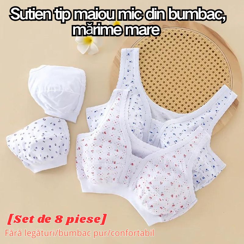 【Set de 8 piese】(XL-3XL) 🍃Set de lenjerie intimă format din 8 piese, stil vestă mică din bumbac, pentru femei de vârstă mijlocie și în vârstă, mărimi mari