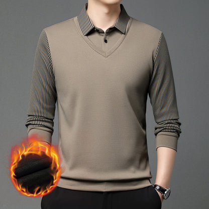 【M-4XL】 Dvojdielne pruhované POLO tričko s imitáciou patchworku 