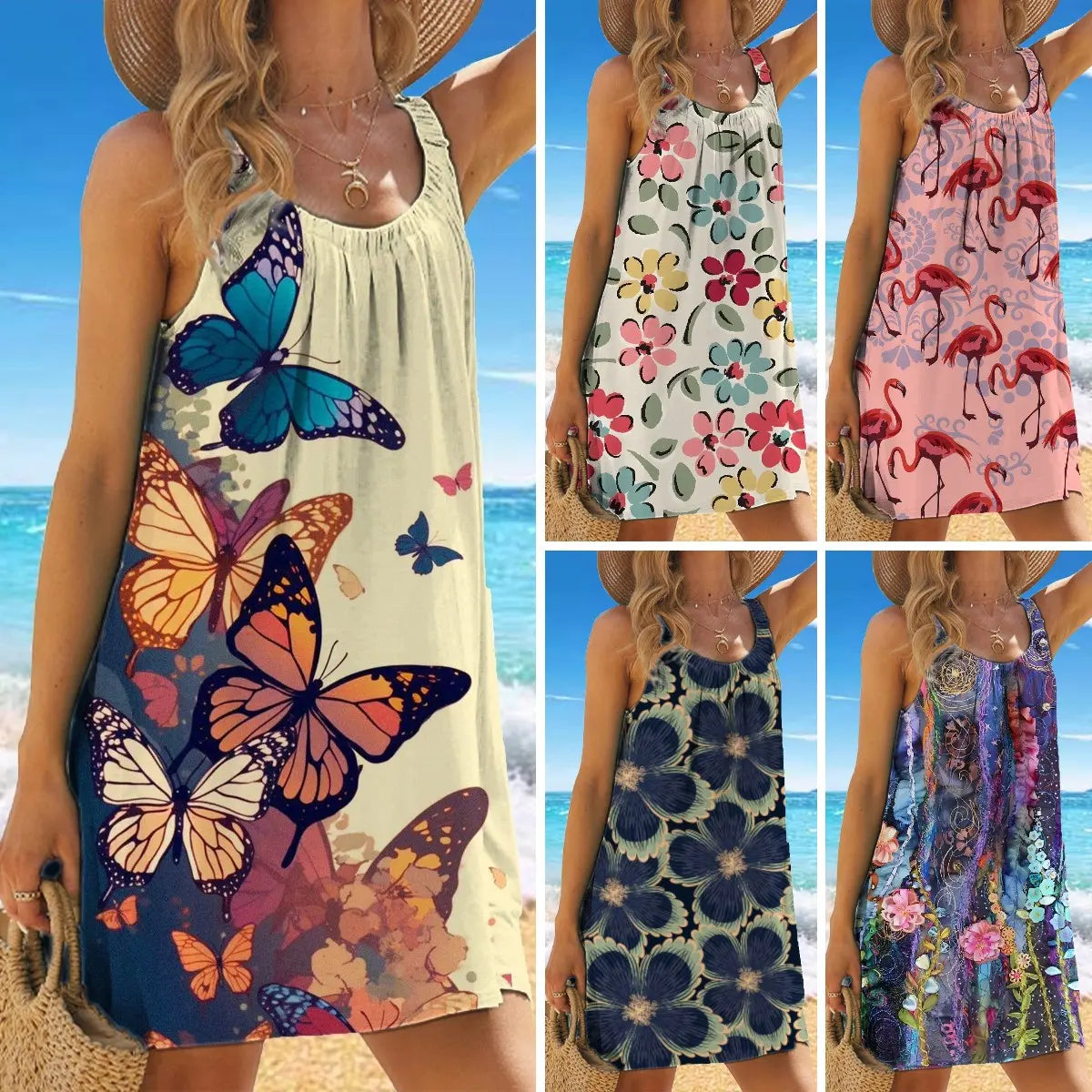 🎁【Kupite eno, dobite eno brezplačno】✨🌊【S-5XL】Elegantna poletna obleka brez rokavov s cvetličnim potiskom