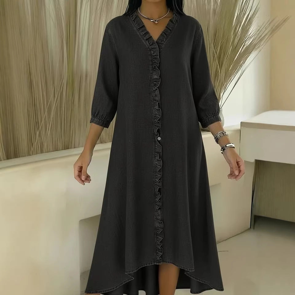 【S-2XL】Novedad de verano 2026: Elegante vestido con volantes y escote en V.