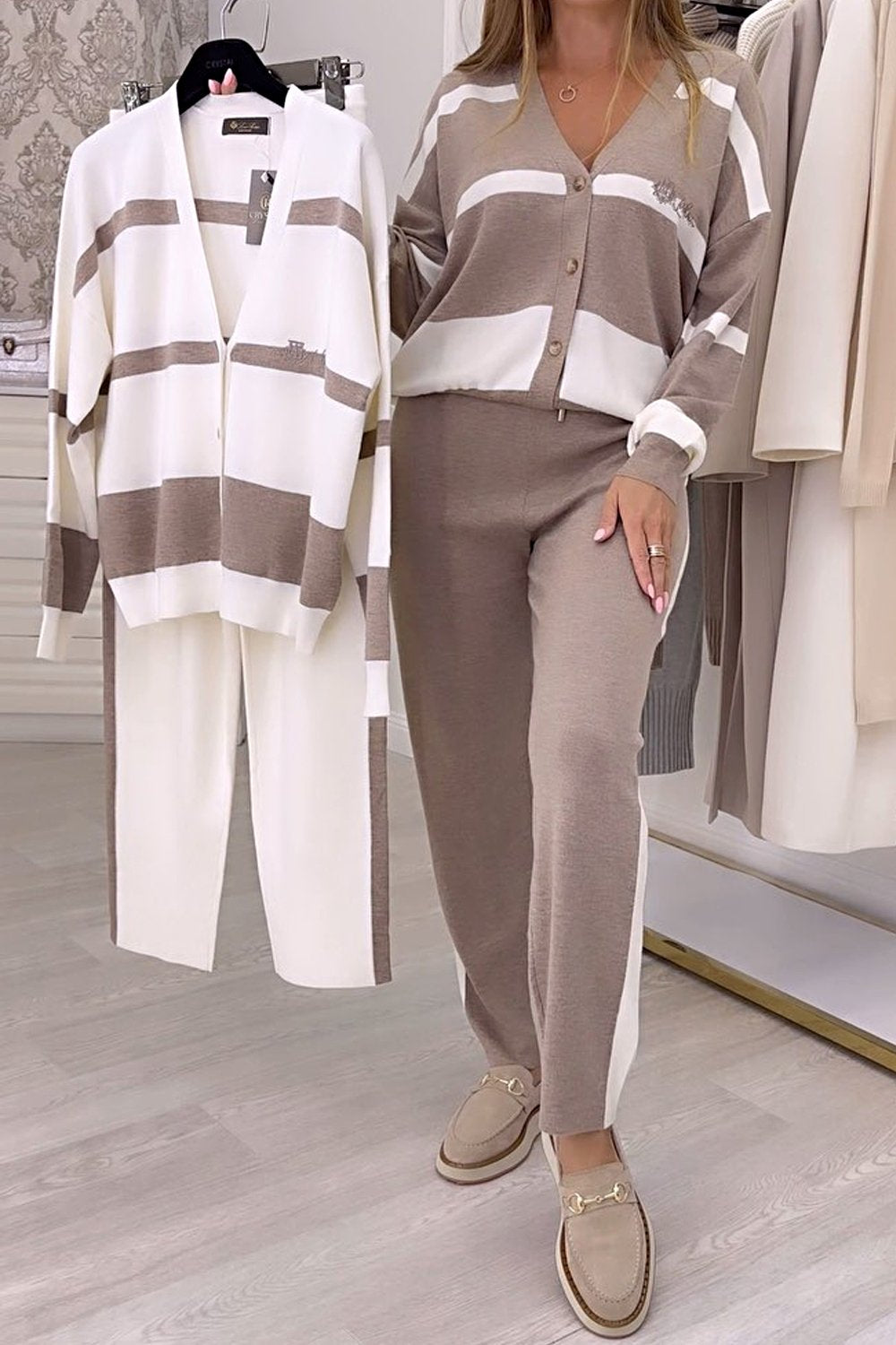 🔥【S-3XL】🐏Un suéter moderno, de punto en color contrastante, un conjunto de dos piezas.