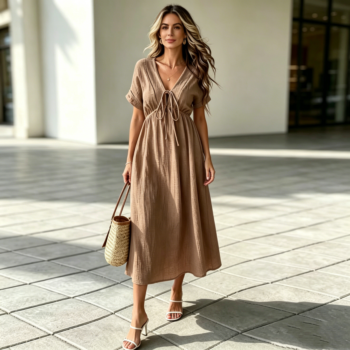 💕🌷【50% taniej✨】Nowa, elegancka letnia sukienka w stylu casual z dekoltem w serek