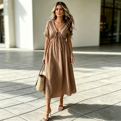 💕🌷【50% taniej✨】Nowa, elegancka letnia sukienka w stylu casual z dekoltem w serek