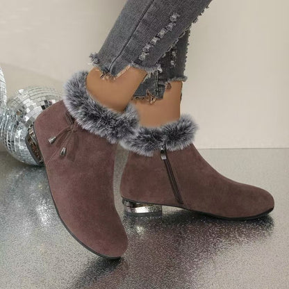 😍😍【35-41】 Členkové čižmy z mäkkej kože s okrúhlou špičkou a stredným podpätkom 