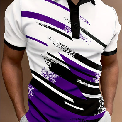 👔【S-6XL】🔥Nowa, modna koszulka POLO z nadrukiem w paski, zapinana na guziki dla mężczyzn
