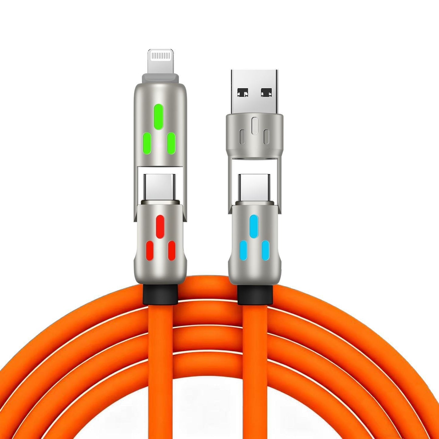 🔥【2 db csak 8700 lábért】🔥 (2 m hosszú) 4 az 1-ben PD 240W gyorstöltő kábel – Támogatja az USB-C, Lightning és USB-A gyorstöltést, alumíniumötvözetből és szilikonból készült, támogatja az adatszinkronizálást ⚡📱