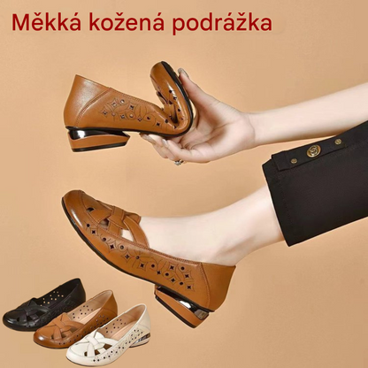 🔥💞【35-40】2026 Nové dámské sandály, kulatá špička, pravá kůže, nízký podpatek
