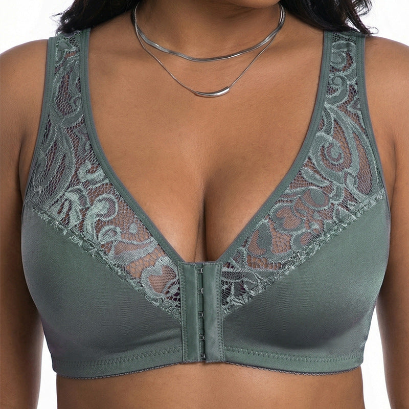 💖 Najniža cijena ikad! 【3-dijelni set】【L-4XL】😍🩲 Push-up grudnjak veće veličine, izvrsna čipka, push-up i ažur dizajn, kopčanje sprijeda