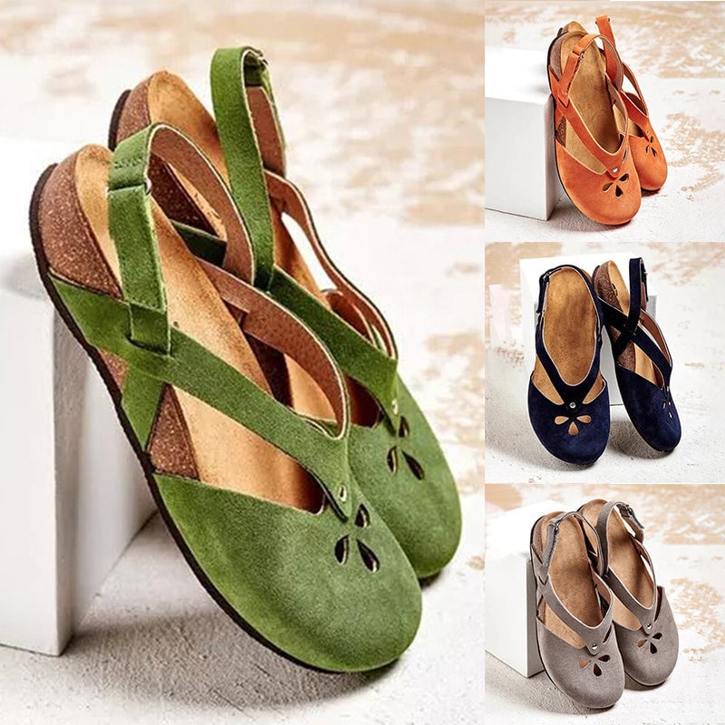 ✨Speciální nabídka na letní novinky【35–43】Retro ortopedické sandály na léto – nastavitelné a pohodlné ✅ Plochá podrážka