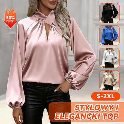 ✨Nowość na wiosnę 2026 r. | Elegancka i stylowa | Bluzka damska plisowana z długim rękawem i wysokim kołnierzem w jednolitym kolorze