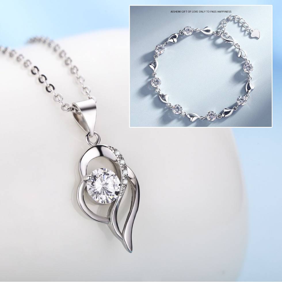 💎Zestaw bransoletki i naszyjnika z srebra próby 925 „Serce Oceanu
