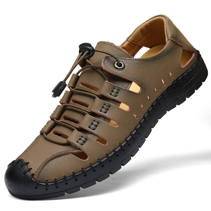 🌟✨【39-44】Męskie oryginalne skórzane buty z odkrytymi palcami, wydrążone, letnie, swobodne, oddychające - modne i stylowe
