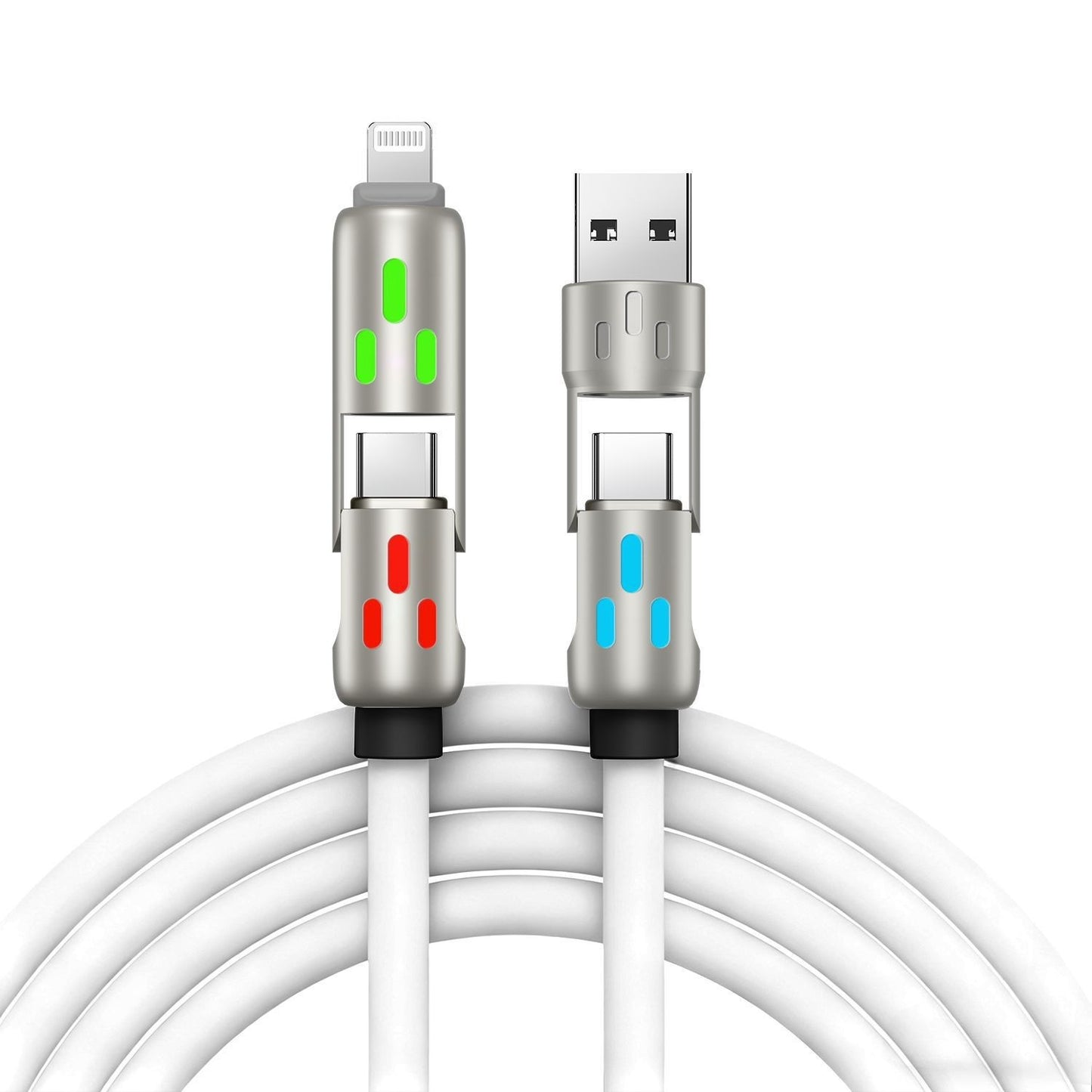 🔥【2 db csak 8700 lábért】🔥 (2 m hosszú) 4 az 1-ben PD 240W gyorstöltő kábel – Támogatja az USB-C, Lightning és USB-A gyorstöltést, alumíniumötvözetből és szilikonból készült, támogatja az adatszinkronizálást ⚡📱