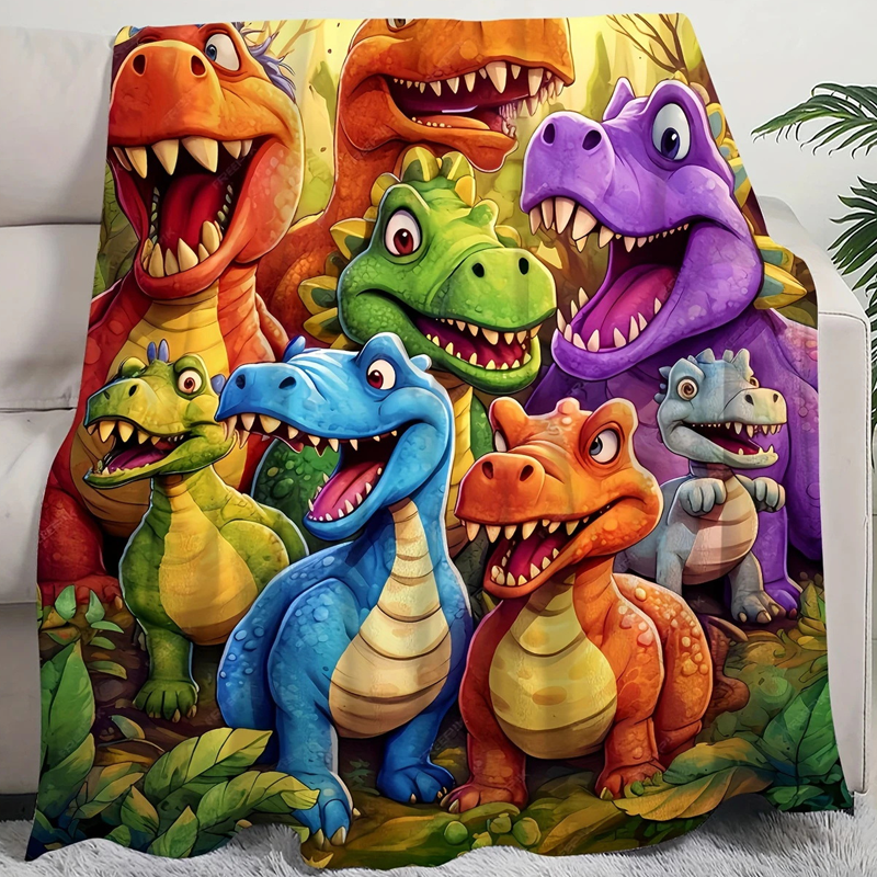 🦖🦕【150cm x 200cm】🔥Deka na spanie z flanelu, zdobená potlačou dinosaurov