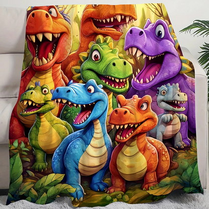 🦖🦕【150cm x 200cm】🔥Deka na spanie z flanelu, zdobená potlačou dinosaurov