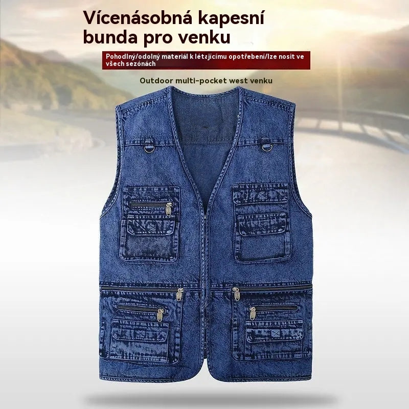 ⏳  Nová kolekce -50% 🔥【XL-7XL】Nová pánská džínová vesta s více kapsami - Odolné, prodyšné a pohodlné