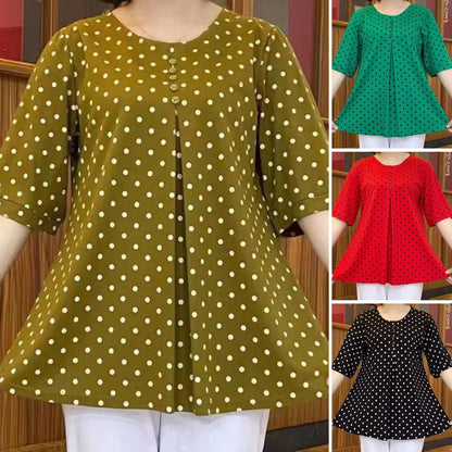 ❤️【S-6XL】Nová košile s krátkým rukávem s potiskem puntíků ✅ Zakryje břicho a zeštíhlí vás ✅ Látka je pohodlná a nevybledne