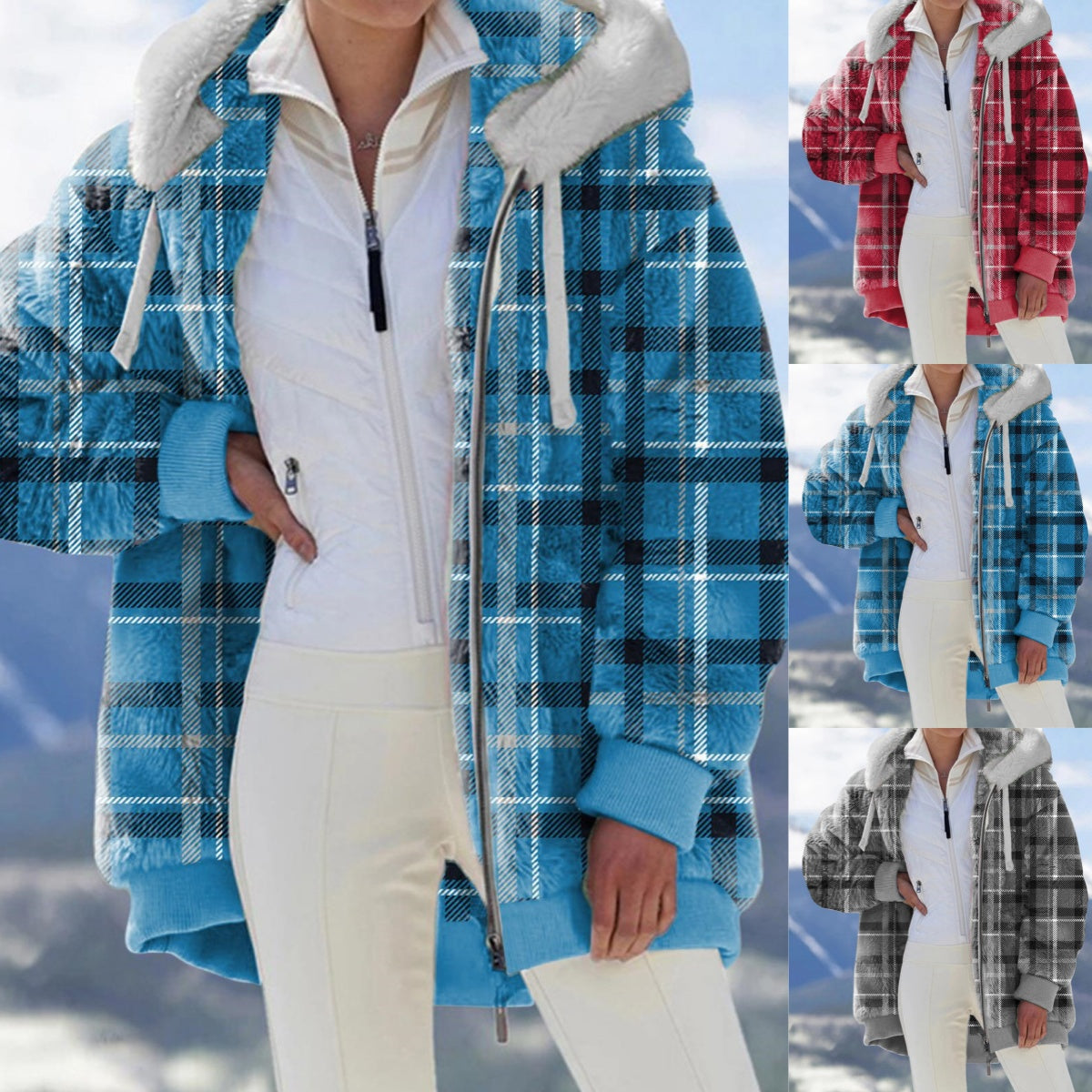 ☃️Ograniczona czasowo zniżka 50%❄️【S-2XL】Damska kurtka polarowa w kratę z blokami kolorów, gruba, wyprodukowana w 2025 roku