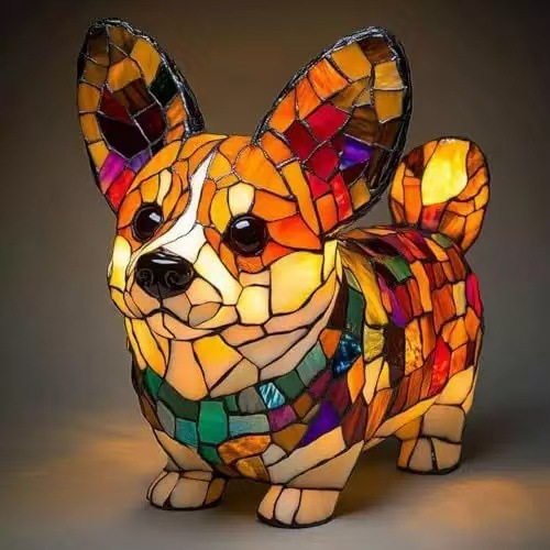 🐕🐱Kreatywna lampka stołowa w kształcie kota i psa, retro lampka nocna z delikatnym światłem, wykonana z kolorowej żywicy
