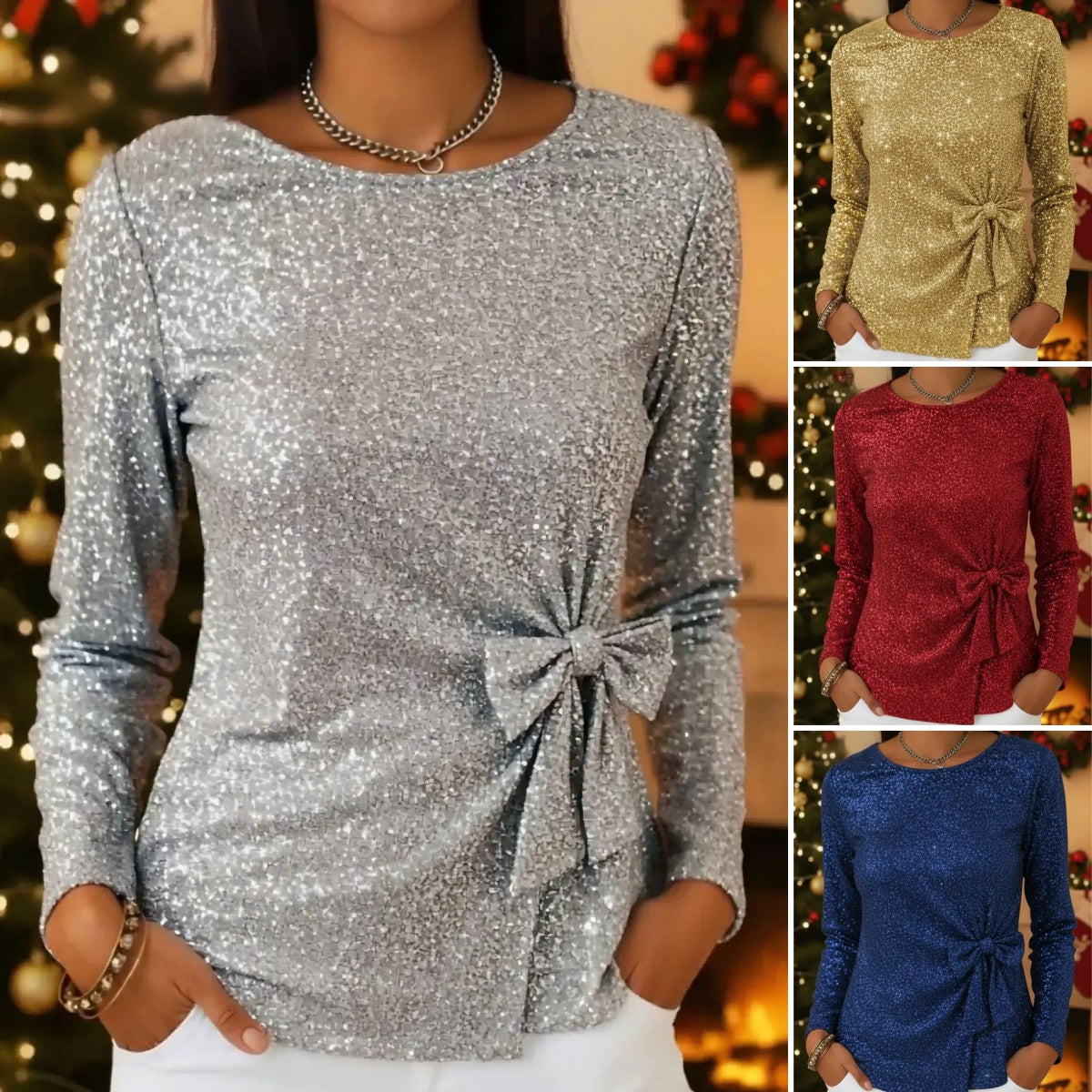 【S-3XL】✨Top s dlouhým rukávem a motýlkem s flitrovými ozdobami