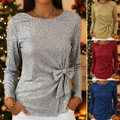 【S-3XL】✨Top s dlouhým rukávem a motýlkem s flitrovými ozdobami