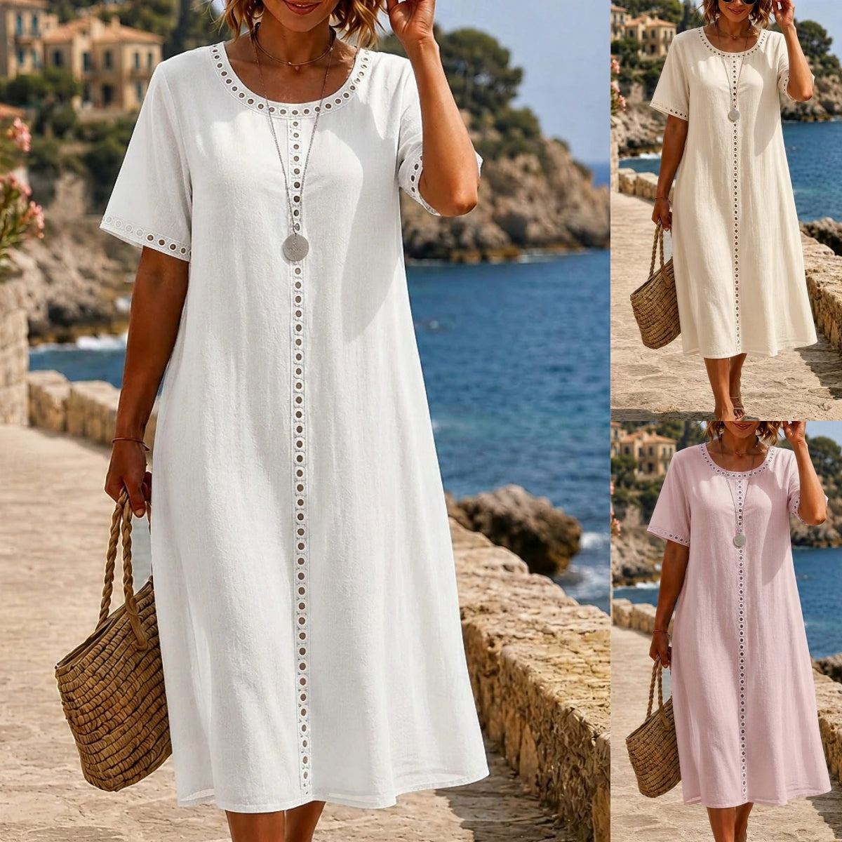 ☀️ Letní speciální nabídka【S-2XL】Elegantní šaty z bavlny a lnu pro pohodlné letní dny – prodyšné, s lichotivým střihem.