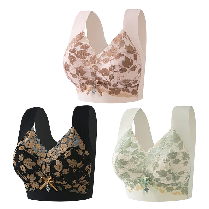 【3/6 db】M-4XL Plus Méretű Csipkés Melltartó, Acélgyűrű Nélkül, Luxus Gyönyörű Hátrész, Szexi Légáteresztő, Varratmentes Melltartó【40~100kg】
