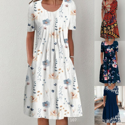 ⏳ 50 % de descuento【S-5XL】Vestido moderno con escote redondo y estampado.