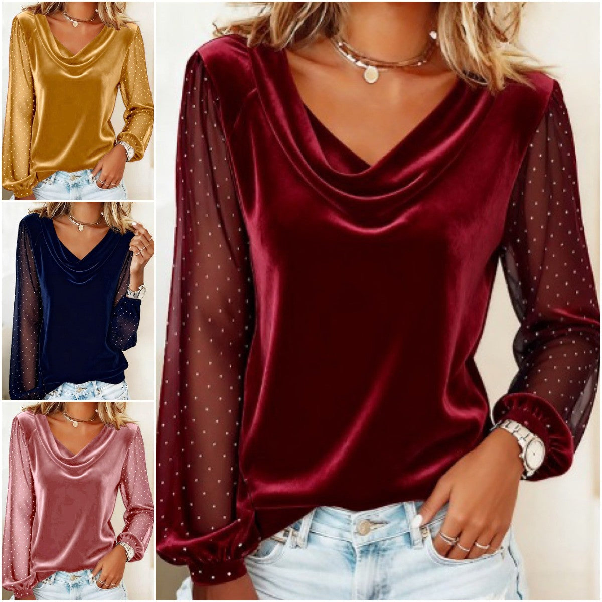 🔥【S-3XL】Damska koszulka z długimi rękawami i V-kształtnym dekoltem z nowej siatki na rok 2026