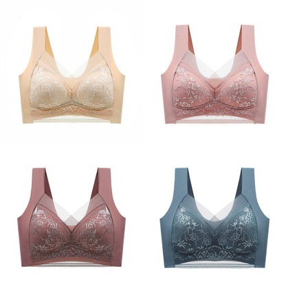 🥰【1 komplet 4 sztuki】👙【40-110 KG】Damski wygodny, bezszwowy koronkowy biustonosz