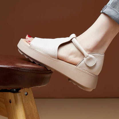 👡【35-40】Sandały rzymskie z pyskiem ryby wykonane z prawdziwej skóry, z grubą podeszwą, w stylu retro, nowość na lato 2025.