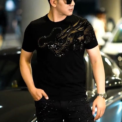 👔💥【M-4XL】【Kúp 1 kus, 1 kus zadarmo】Módne tričko s krátkym rukávom a dračím vzorom
