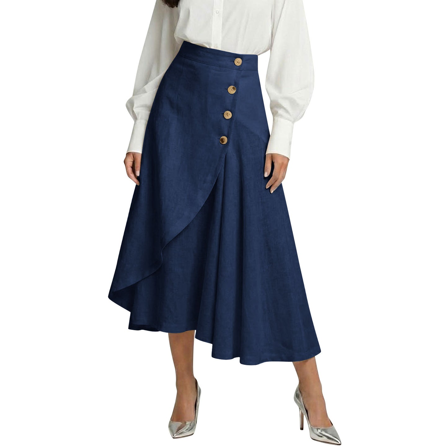 【S-3XL】Nueva falda midi elegante plisada de talle alto de algodón y lino, nueva colección 2026