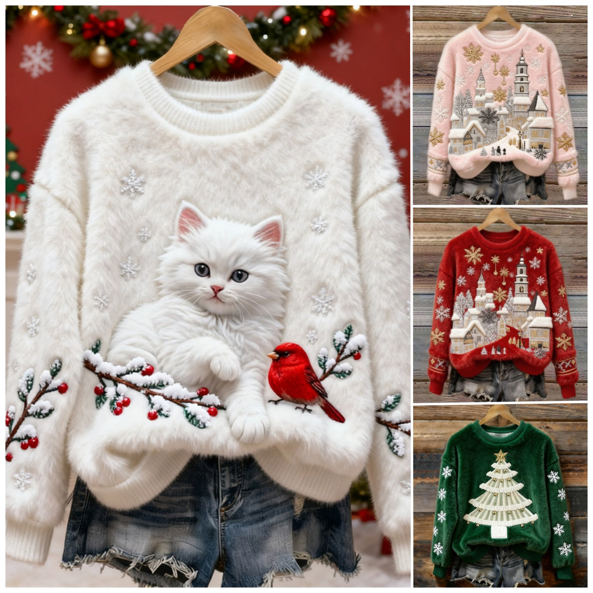 🔥🎄【S-5XL】⛄✨Nowy, modny flanelowy sweter świąteczny dla kobiet na jesień/zimę, ozdobiony różnymi wykwintnymi wzorami 4164868