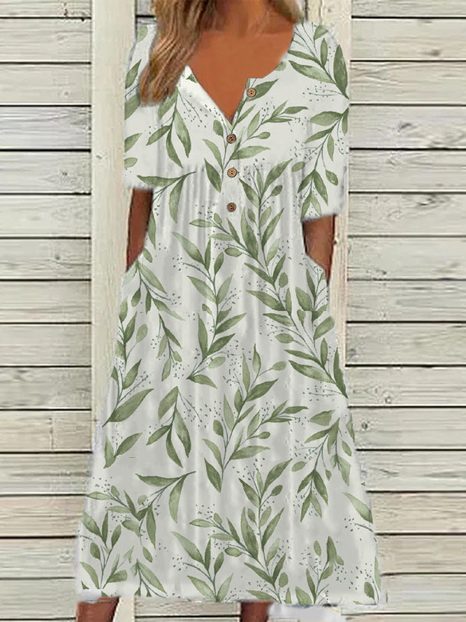 👗👗Tavaszi új, népszerű nyomott V nyakú rövid ujjú ruha